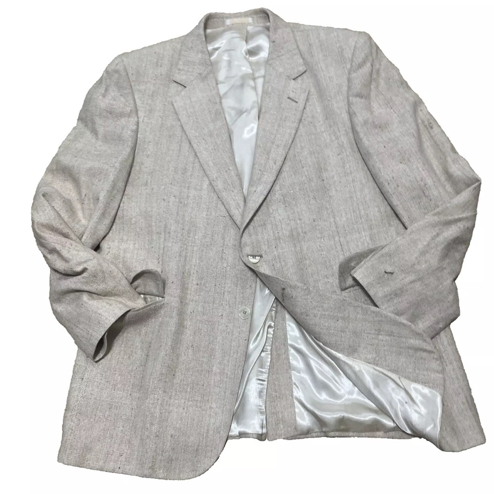ANDRE VILLARD Paris Mens Blazer 43 R Tan Beige Exec Linen Tweed Sport Jacket 43R